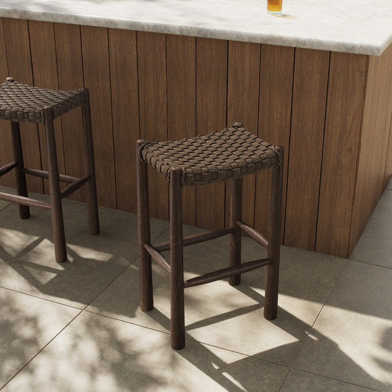 Savio Outdoor Stool-Dark Textured Woven-Counter, Brown, 30"