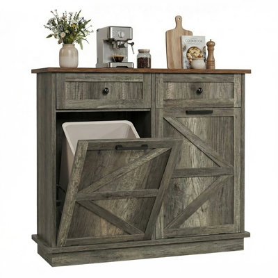 Armoire à poubelle double inclinable, armoire à poubelle pour cuisine avec 2 tiroirs de rangement, armoire de recyclage autoportante, armoire à poubelle à l'épreuve des chiens pour la lessive, balcon, salon