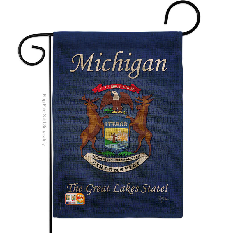 Drapeau de jardin à 2 côtés 5 pi 5 po x 1 pi. en toile jute de l’état de michigan americana statements