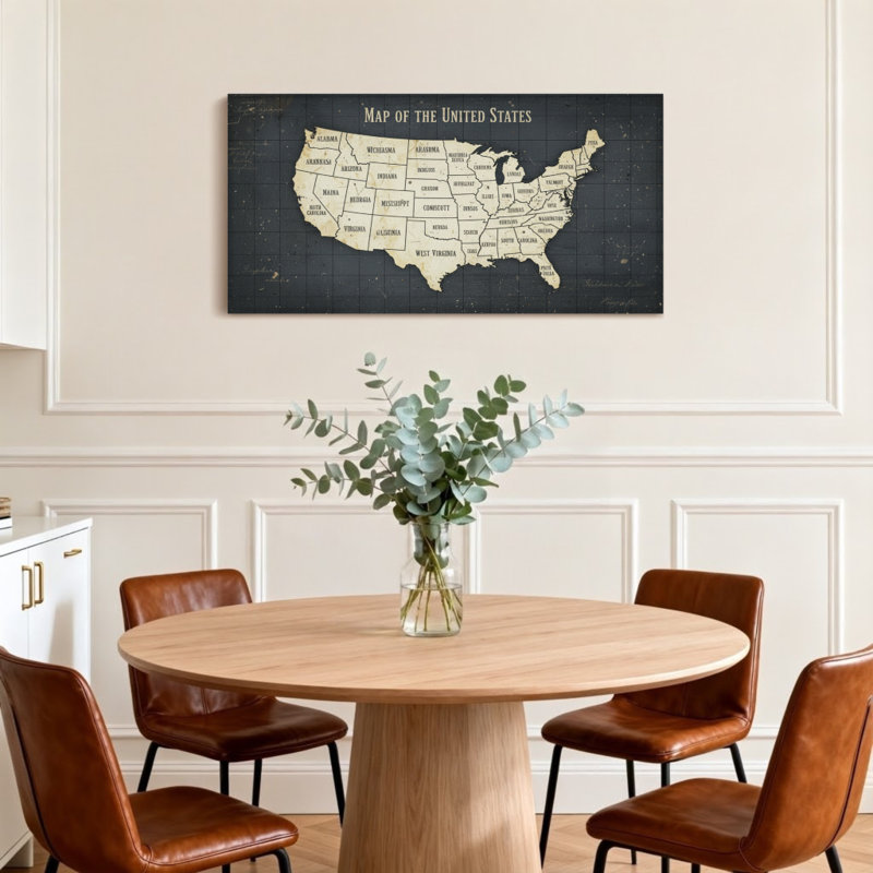 Imprimé de carte rétro des États-Unis, H 16 po x l 32 po