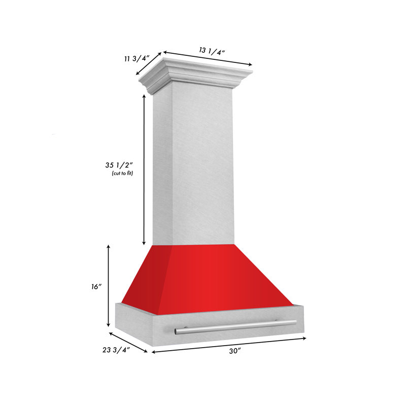 Hotte murale en acier inoxydable satiné avec poignée en acier inoxydable ZLINE ZLINE, Rouge mat