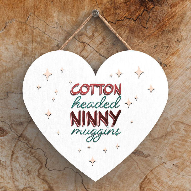 Xmas Cotton Headed Ninny Muggins Wooden Heart Plaque, 10cm H x 9cm W x 0.5cm D