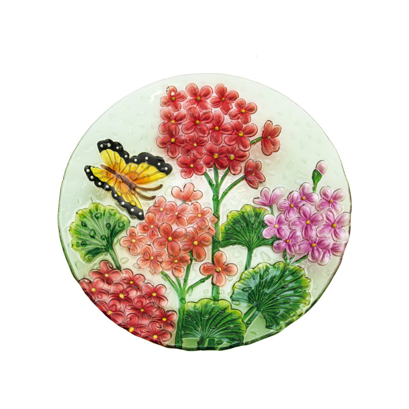 Bain d'oiseaux en verre Lahziri, l 18 po x P 18 po, Rouge / rose