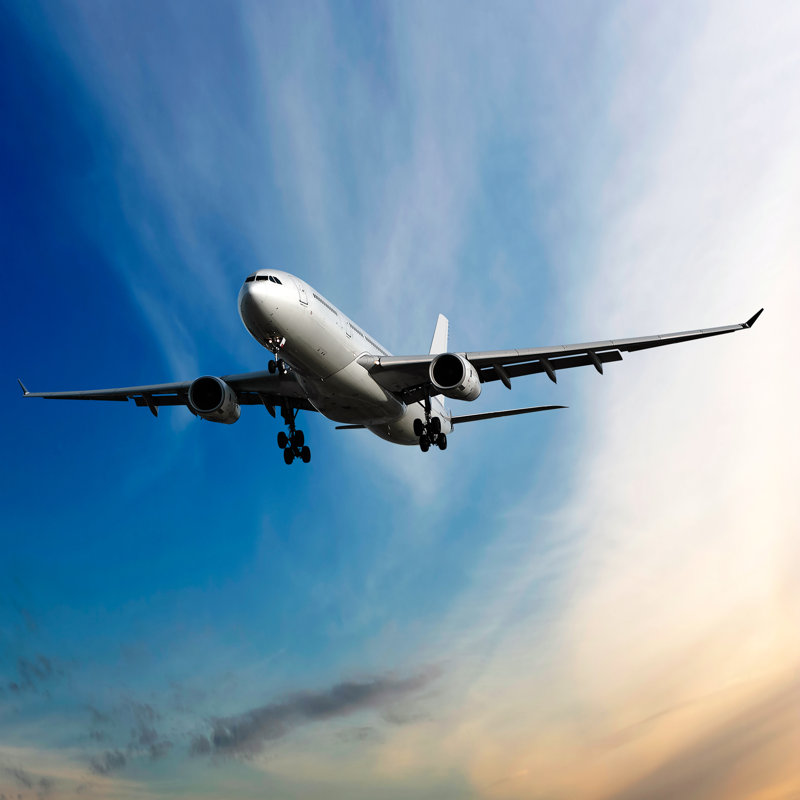Jet Airplane Landing At Dusk by Sharply_done - Print, 91cm H x 91cm W