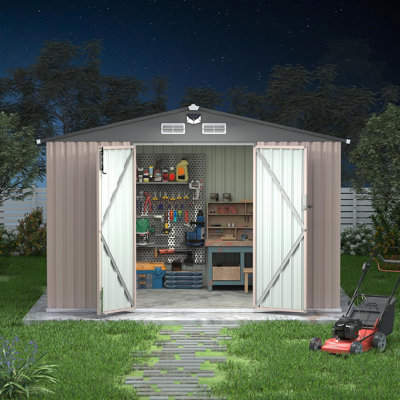 Remise de rangement extérieure en métal 8 x 10 pi avec lumière solaire pour le jardin et la cour
