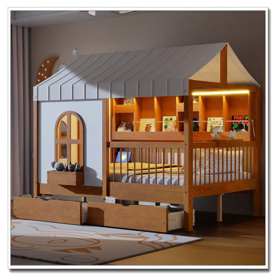 Full Size House Bed with 2 Large Drawers