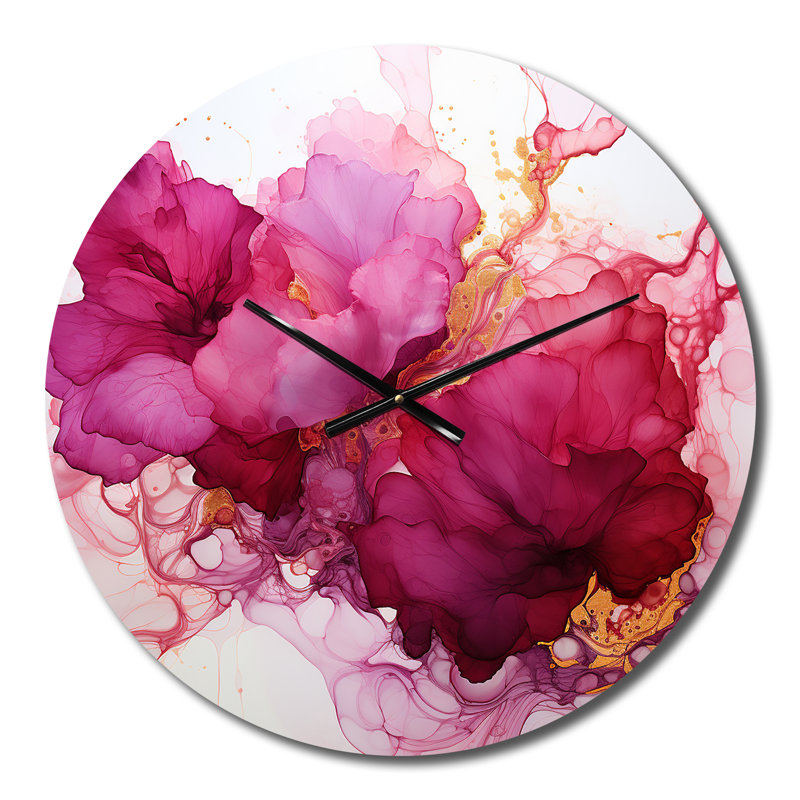 Horloge murale abstraite «Blossoming Magenta Bliss Ink Cloud I», Moyenne