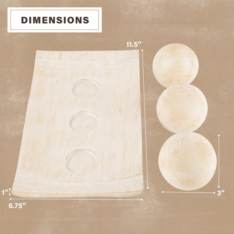 Rustic Luxe Off-White Plastic Decorative Tray and Orbs Set