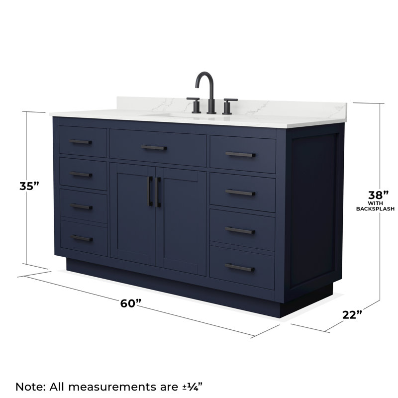 Beckett TK 60'' Bathroom Vanity with Quartz Top, 8" Center, Matte Black, Blue