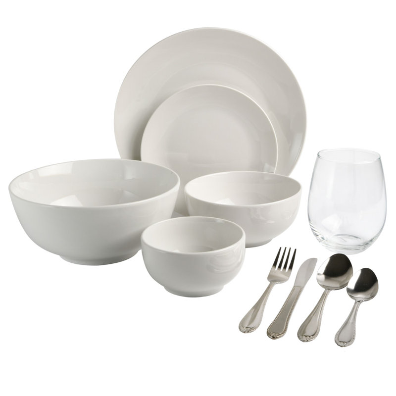 Gracious Dining Glossy White Ceramic Dinnerware Set for 6