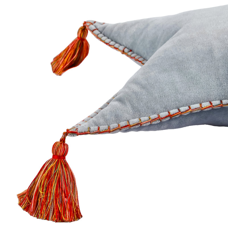 Light Blue Star Shaped Pillow with Red Tassels
