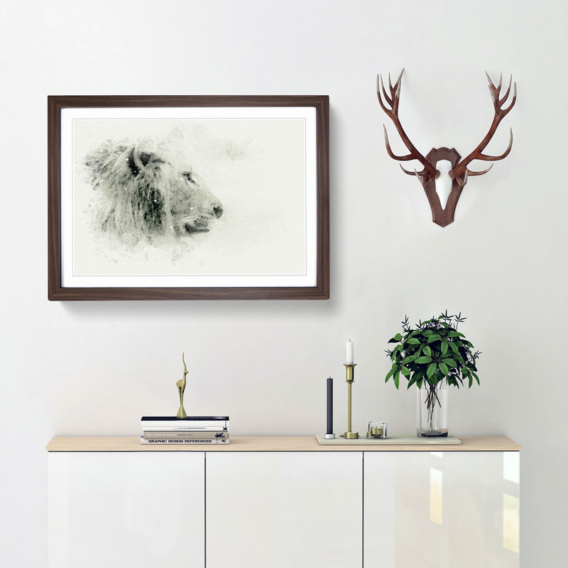 A Lion in Abstract - Picture Frame Graphic Art Print, 27cm H x 36cm W x 2cm D, Walnut Framed