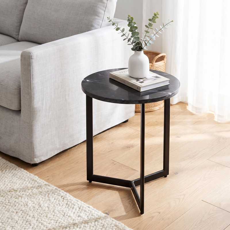 Table d'appoint ronde en métal noir et marbre Emmaleen, 15 po