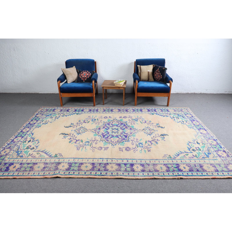 Grand tapis turc Oushak rétro beige mat - Tapis antique idéal pour les salons et les cadeaux