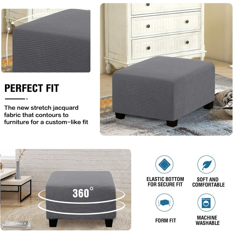 Couvre-pieds extensibles en jacquard à carreaux lavables à la machine et lavables à la machine avec protège-repose-pieds élastique