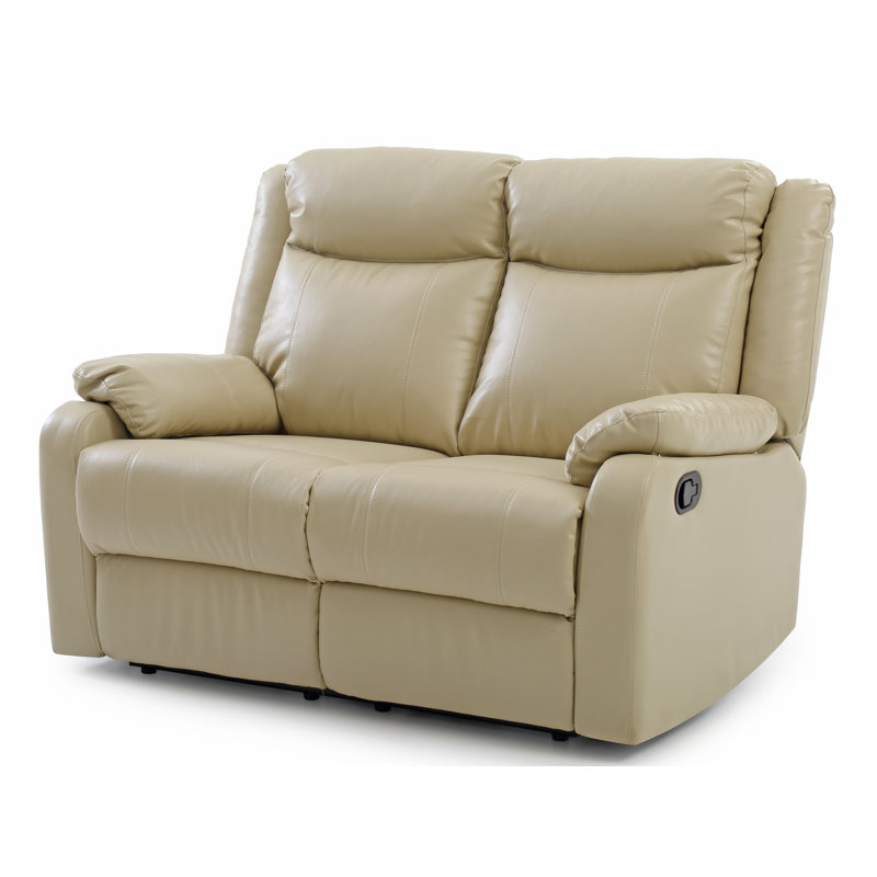 Mouzon Faux Leather Pillow Top Arm Reclining Loveseat, Putty Faux Leather, 40"H x 55"W x 37"D
