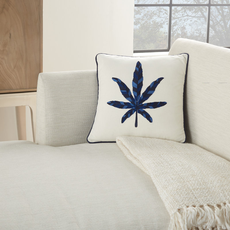 Ivory and Indigo Embroidered Square Throw Pillow Set