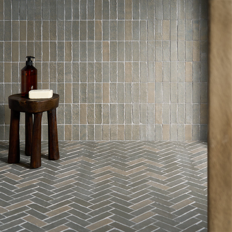Aspera 12.72 In. X 13.53 In. Herringbone Matte Porcelain Mosaic Floor And Wall Tile (10.71 Sq. Ft. / Case), Seawater Gray