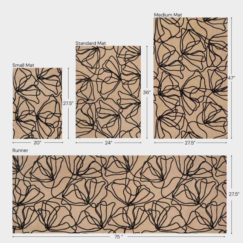 Poppies Black Medium Washable Floor Mat, 28" W x 47" L, Tan;Black