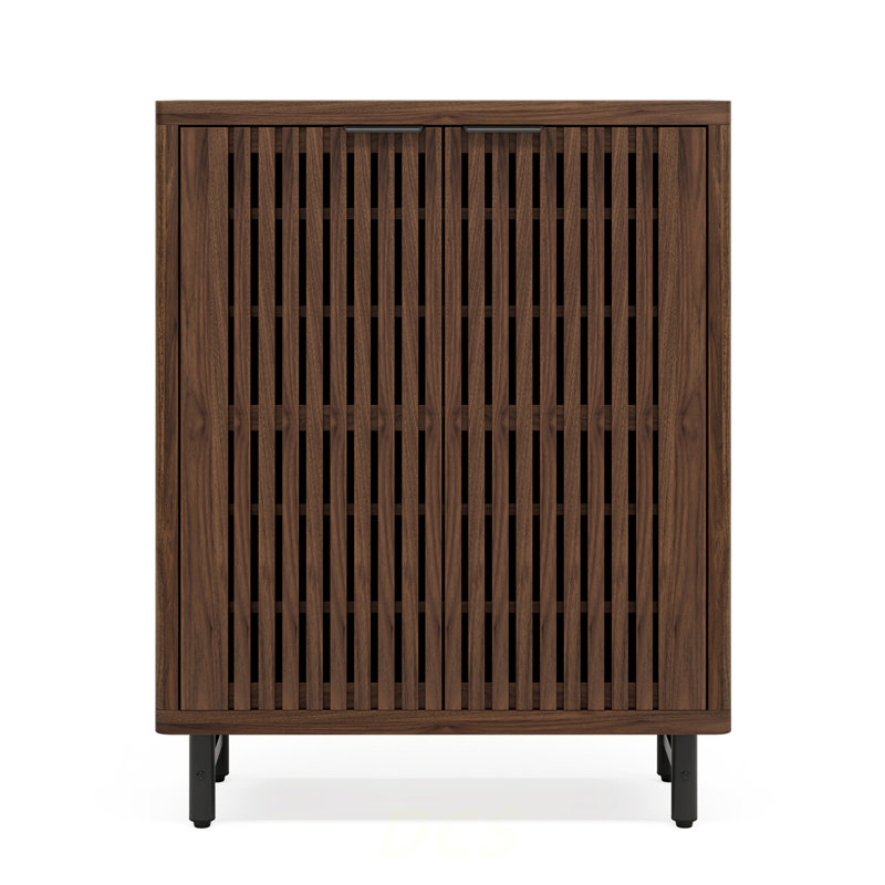 Armoire à chaussures 33,46 po en bois de noyer foncé moderne à 6 niveaux avec portes à persiennes, rangement pour chaussures