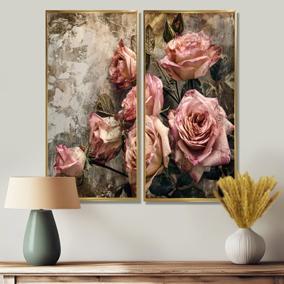 Pink Rose Vintage Grunge - Floral Roses Canvas Wall Art