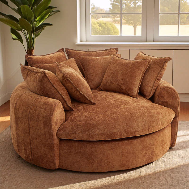 Upholstered Oversized Round Barrel Sofa Chair, Orange