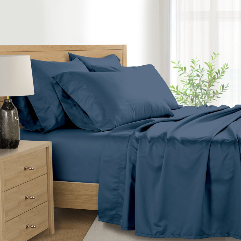 Kathy Ireland 1000 Thread Count Standard Cotton Rich 6-Piece Sheet Set, Queen Sheet Set, Marine Deep