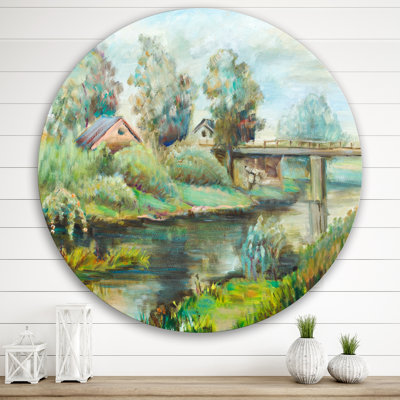 " Bridge On The River In Rustic Landscape " Mixed Media Print