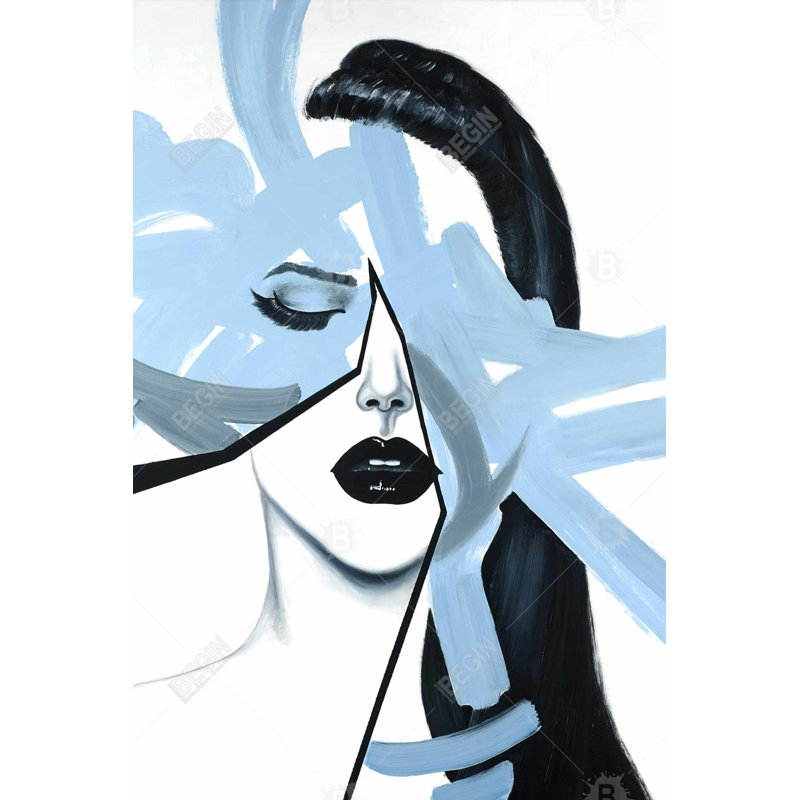 Art abstrait abstrait, femme bleue sur toile