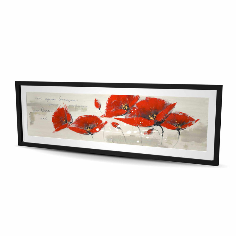 Fleurs rouges avec typo manuscrite - reproduction botanique encadrée, H 60 po x l 20 po