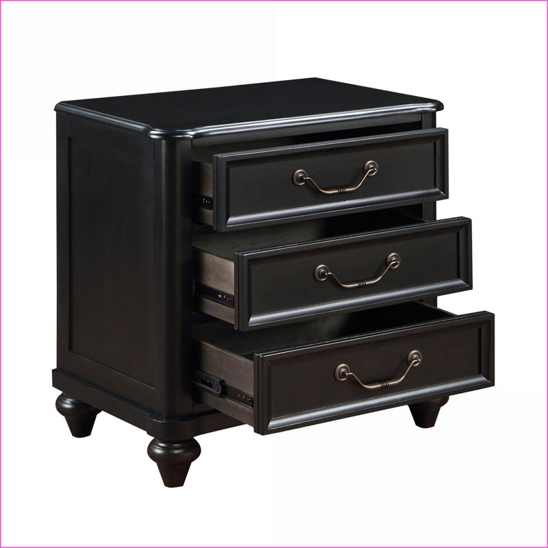 Table de chevet traditionnelle gris anthracite avec 3 tiroirs en queue d'aronde
