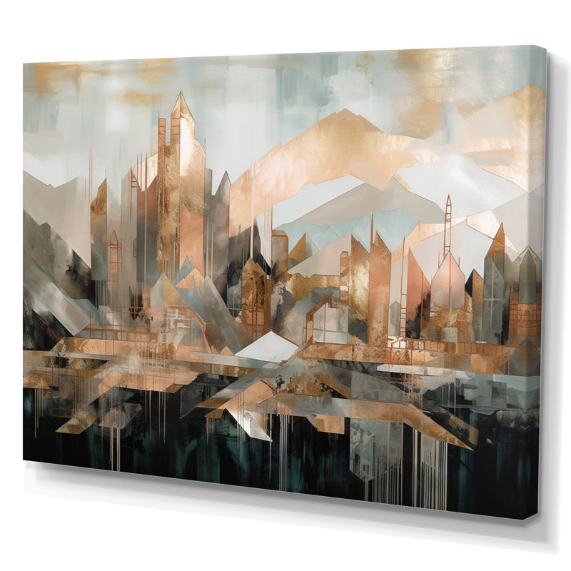 Horizons géométriques gris - impression, H 12 po x l 20 po x P 1 po, Toile tendue