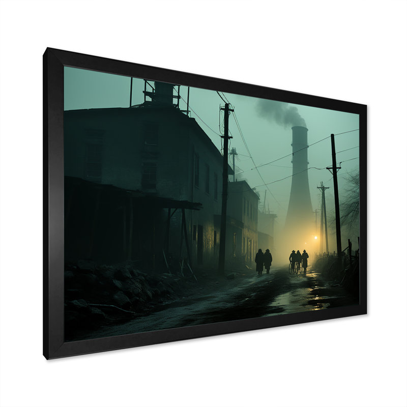 «Rainy Monochen Industrial Landscape I», reproduction sur toile, Cadre simple noir, H 24 po x l 32 po x P 1 po