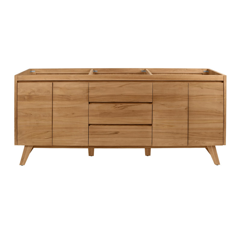 Coventry 73" Natural Teak Double Sink Vanity with White Stone Top