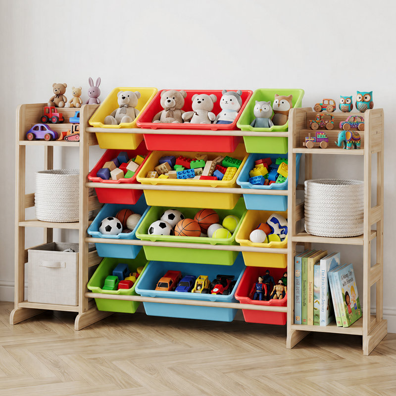 Rangement pour jouets pour enfants avec 12 bacs et 6 tablettes ouvertes, Vert
