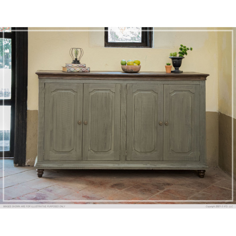Console en bois massif 71 po Oona, Brun, Bleu ciel