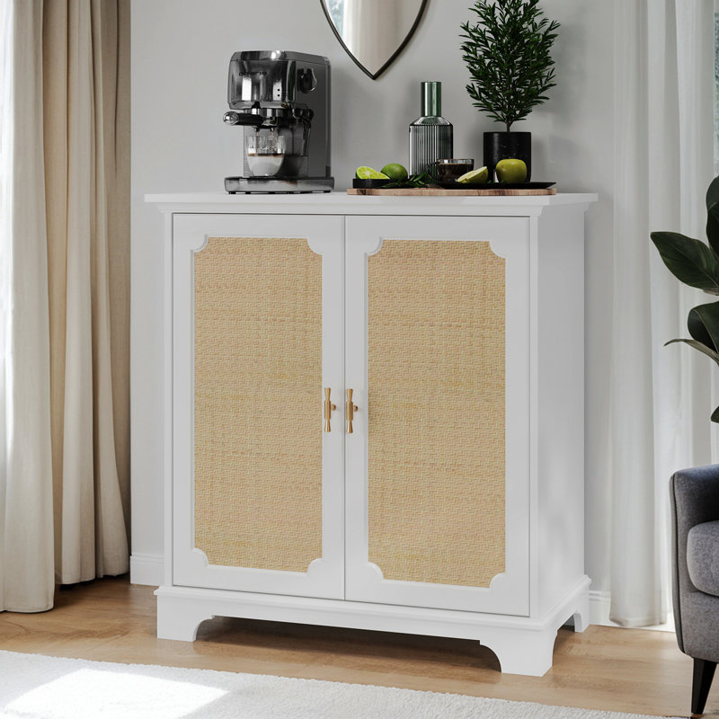 Armoire d'appoint Laneyah avec portes en rotin et tablette réglable