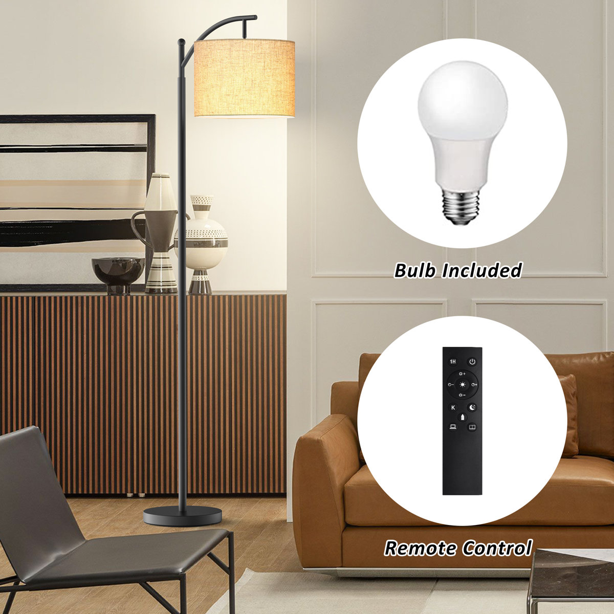 Latitude Run 62 Arched Floor Lamp With Remote Control And Bulb Included view 6