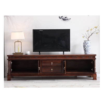 Chinese Style Dark Timber Media Console With Cabinets And Central Storage Drawers