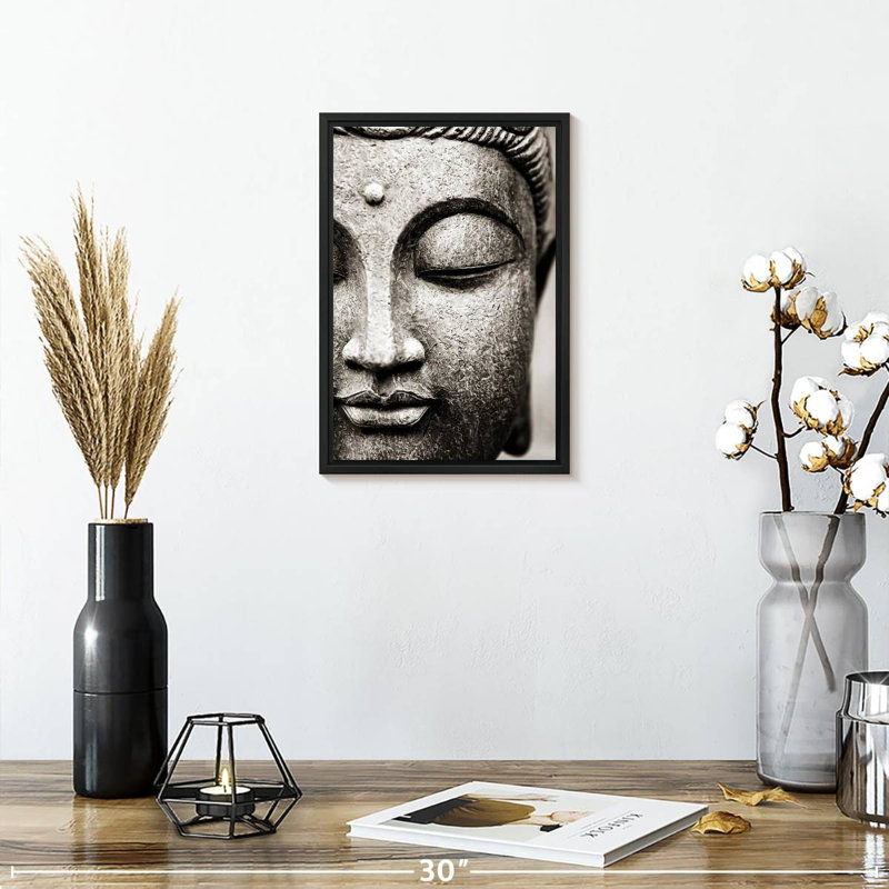 Visage de Bouddha méditant, 13 po x 19 po, Cadre flottant noir