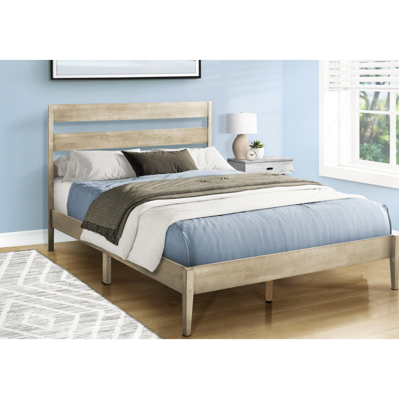 Structure de lit plateforme moderne moderne en bois gris élégant et pieds solides, base complète de style contemporain avec une charge de 600 lb