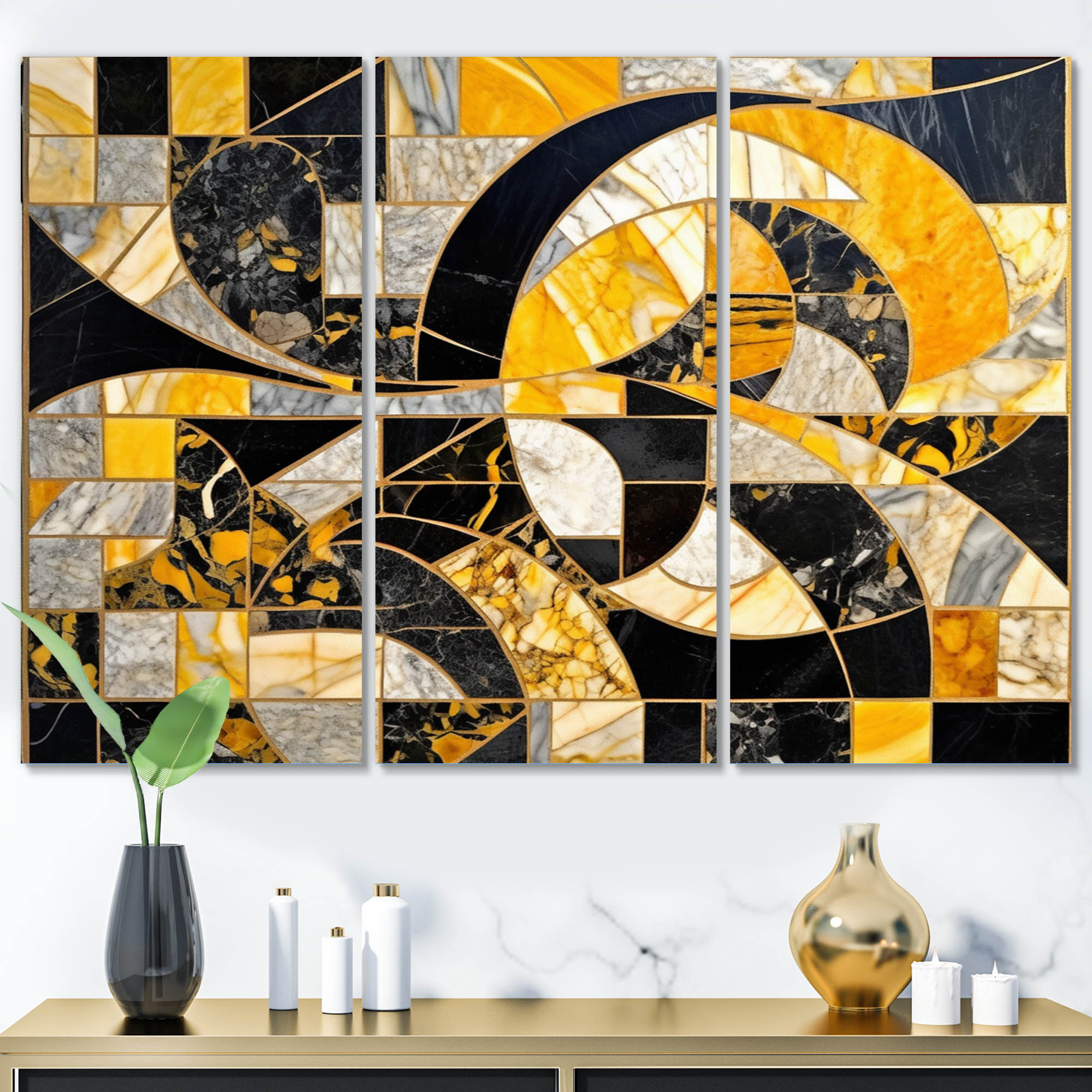 Mercer41 Gold Black Gold and Black in Motion II - Abstract Shapes Metal