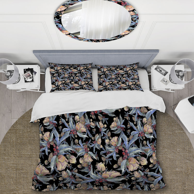 Ensemble de housse de couette Blue Bouquet, Housse de couette pour grand lit et 2 taies décor