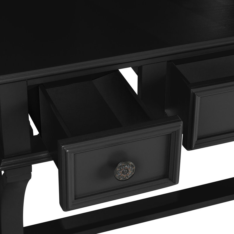 Potterville Vanity Set with Stool and Mirror, Black
