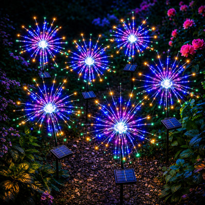8 Modes Solar Firework Lights Outdoor Waterproof 120 LED Garden Landscape Light for 4th of July Decorations