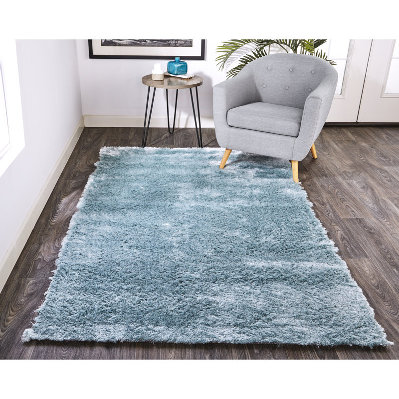 Tapis noir touffeté à la main Cienna, Rectangle 7 pi 6 po x 9 pi 6 po, Turquoise