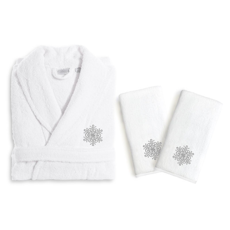 Ensemble de peignoir en tissu 3 pièces brodées de luxe 100% coton éponge Snow Flake, Petit / moyen, Gris