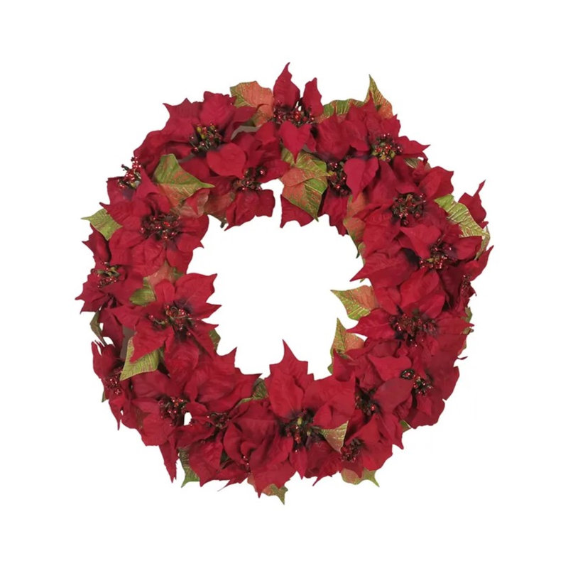 Kurt Adler Unlit Christmas Wreath, Poinsettia, 24in