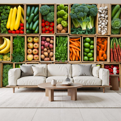 Peel and Stick Wallpaper Fresh Assortment Colorful Vegetables Restaurant Supermarket Wall Murals 100"H x 144"W Removable PVC Wall Paper Self-Adhesive Wall Decor for Bedroom Living Room Home Office