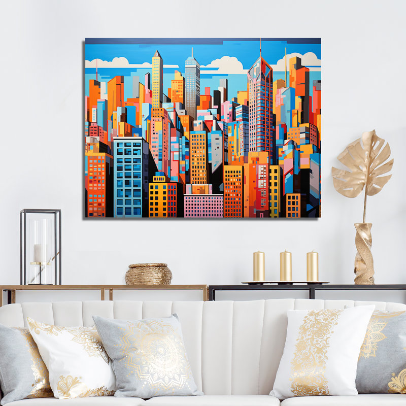 Pop Art Chicago Cityscape II - impression, H 16 po x l 32 po x P 1 po, Toile tendue
